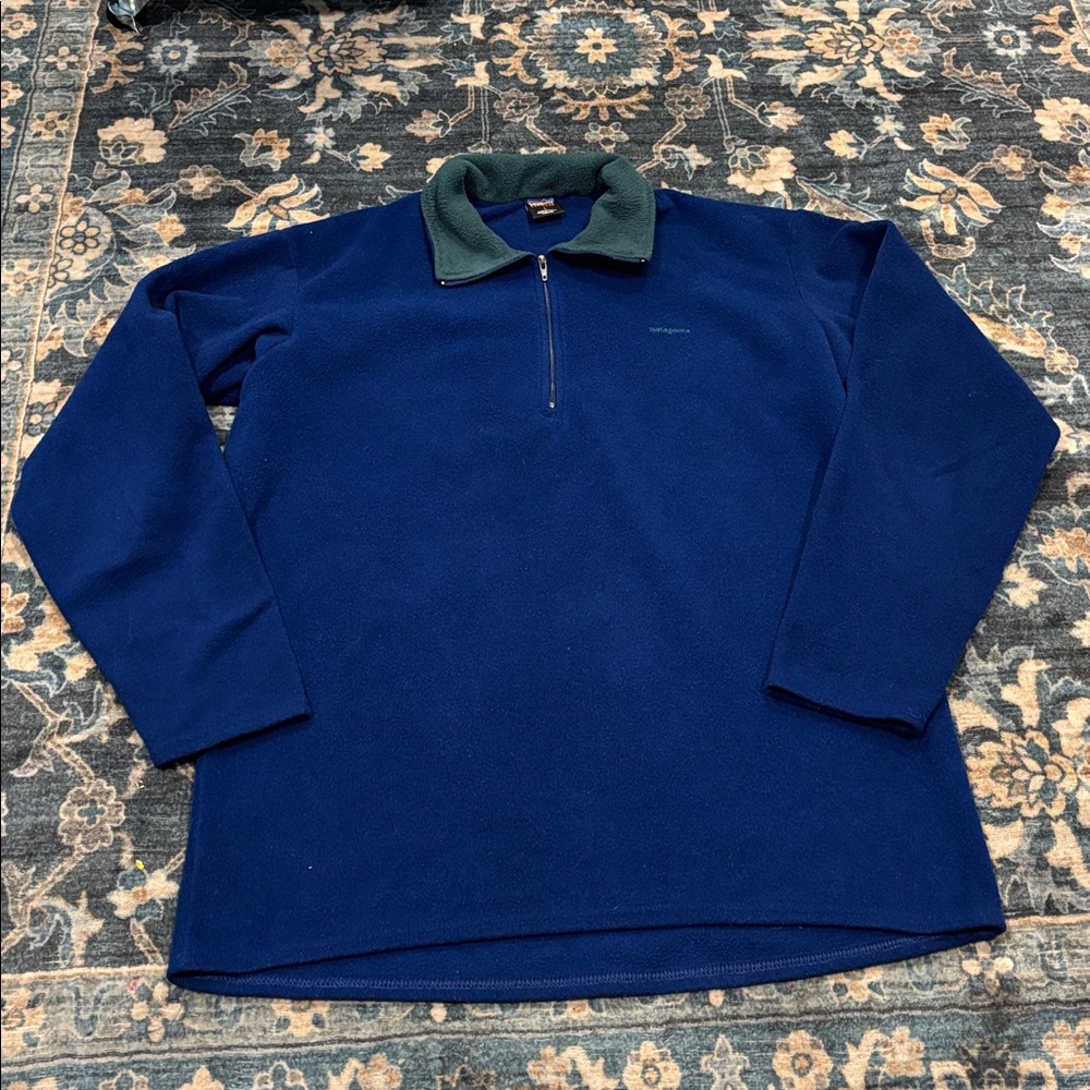 Patagonia Navy Green Quarter Zip Fleece Pullover Cozy Vintage Outdoor Sweatshirt